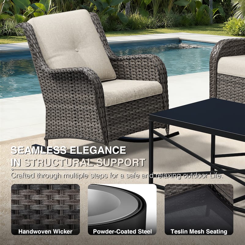 COZYWOR Patio Wicker Rocking Chair Set with Cushions - BEIGE
