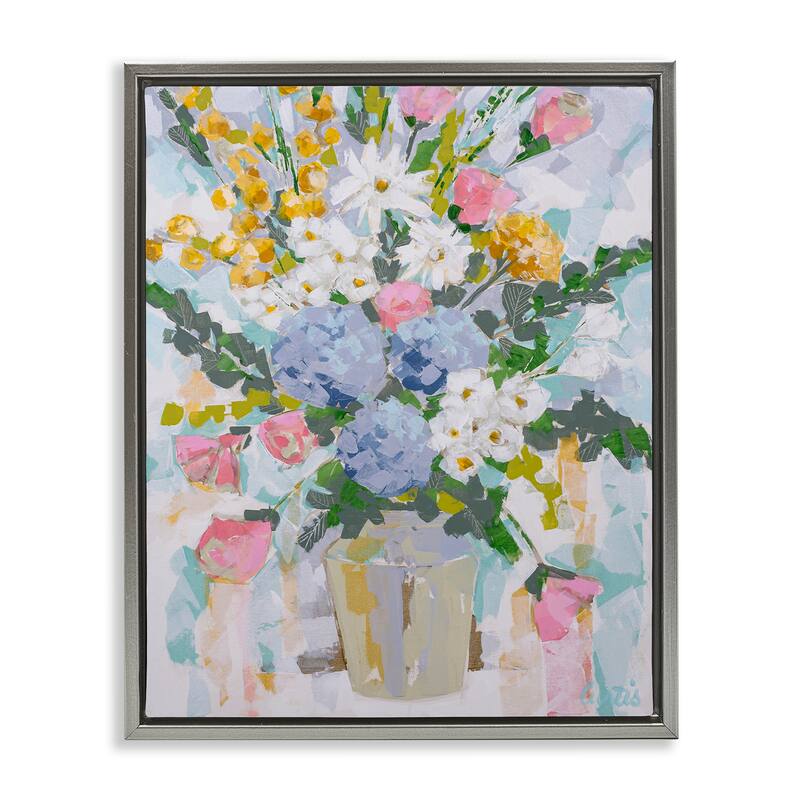 Stupell Pastel Abstract Bouquet Framed Floater Canvas Wall Art Design By Joan Curtis - 17 x 21 - Grey
