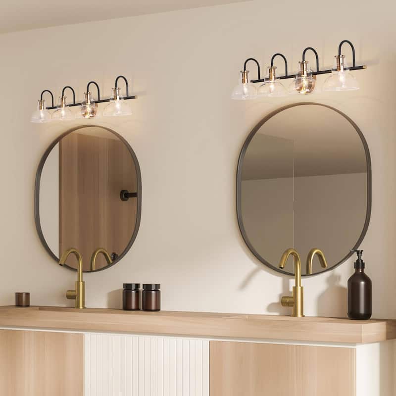 Modern Linear 4-Light Black Gold Bathroom Vanity Light Glass Wall Sconces - 29" L x 7.5" W x 8" H