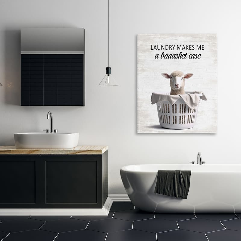 Stupell Funny Lamb Laundry Basket Canvas Wall Art Design By Lettered and Lined