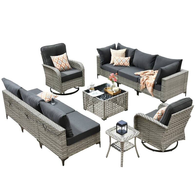 HOOOWOOO 10-piece Outdoor Furniture Wicker Swivel Rocking Chair Set