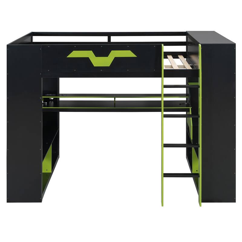 Roomfitters Full Gaming Loft Bed with Power Hub, RGB Lights and Cable Management