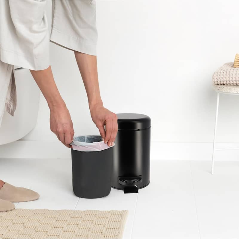 Evideco Soft Close Small Round Metal Bathroom Floor Step Trash Can - 3 liters - 0.8 gal