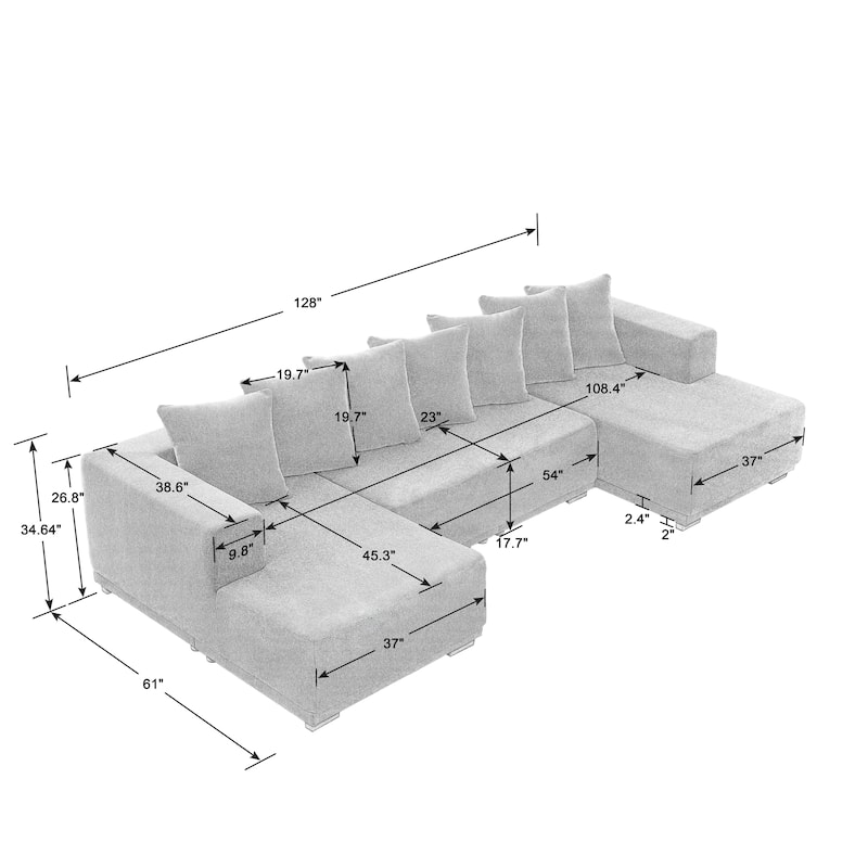 128" Chenille U-Shaped Sectional Sofa with Cloud Couch Comfort, Modular Design and No Assembly Required