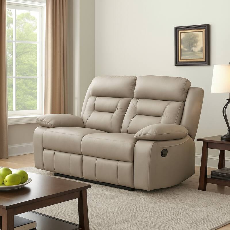 Conia Manual Double Reclining Loveseat, Latte Beige Leather, 63 Inch