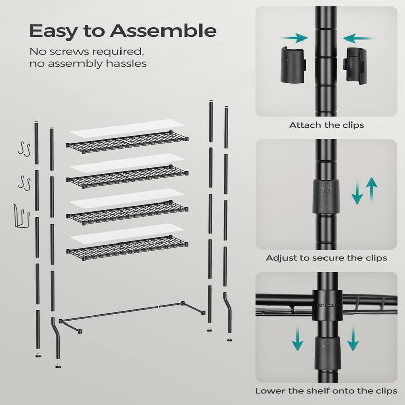 4-Tier Freestanding Metal Over-the-Toilet Storage Rack with 4 Adjustable Shelves and 4 Convenient Hoooks