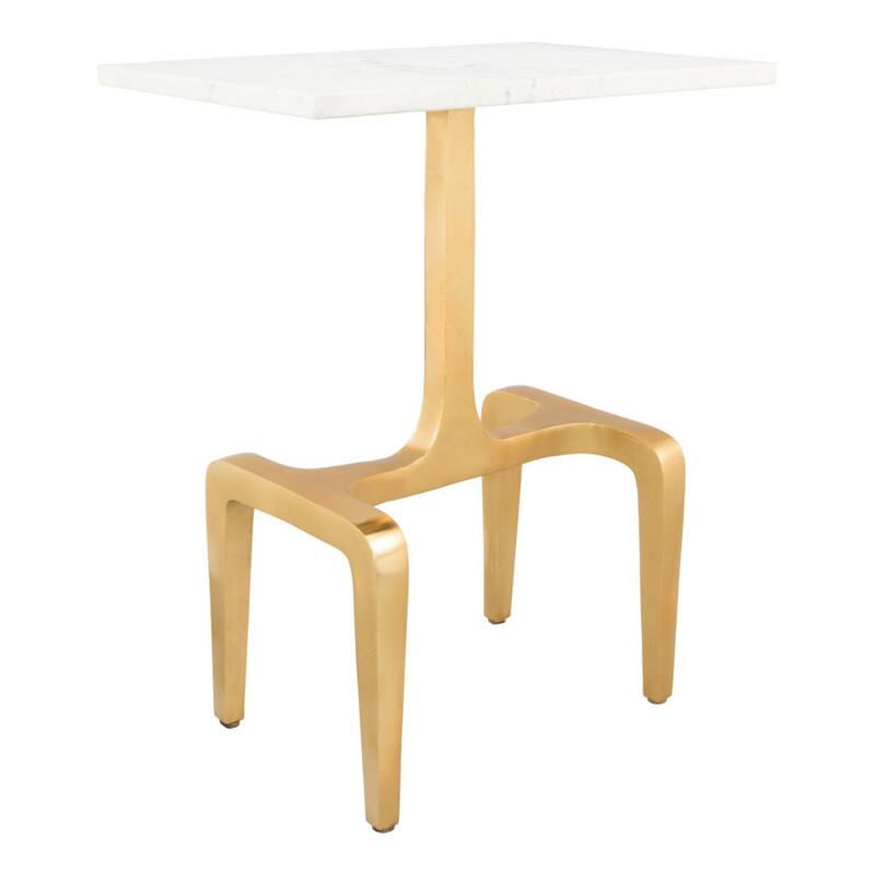 White Gold Marble Top Rectangular End Table with Aluminum Legs - 12” x 18” x 23” (D x W x H)