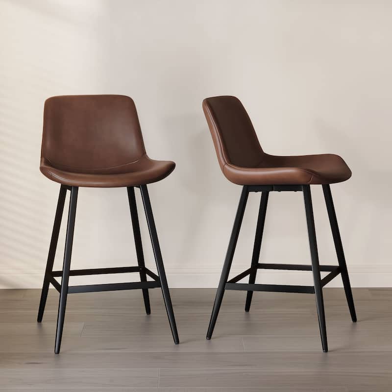 Modern Industrial Counter Stools Faux Leather Upholstered Counter Height Bar tools with Back