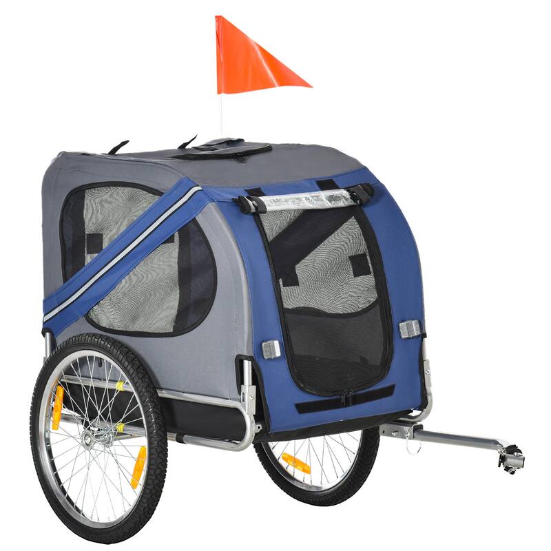Pet Bike Trailer with Large Wheels, Mesh Screens, and Weather-Resistant Fabric for Medium Dogs - Blue