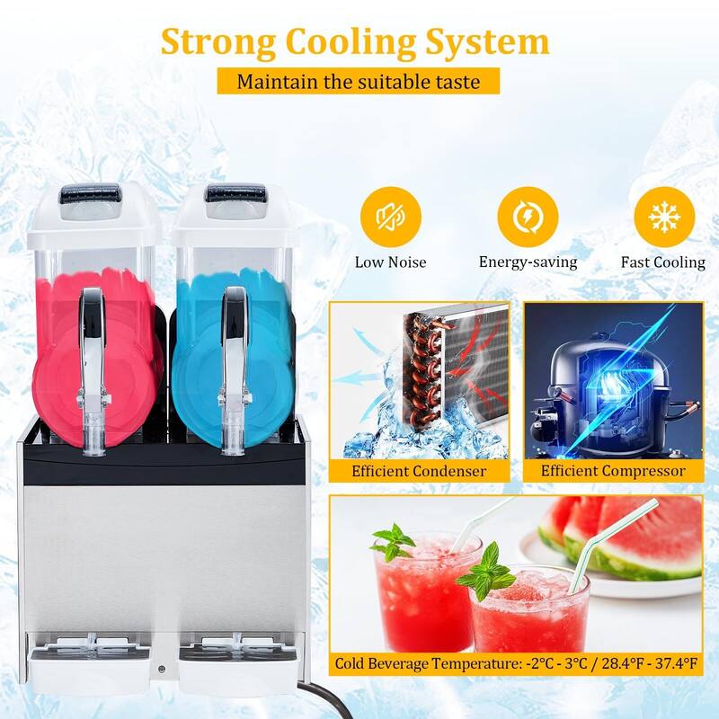 Commercial Slushy Machine, 24L/6.4 Gal, Self-Cleaning, for Margaritas, alcoholic beverages, smoothies, and soft ice cream