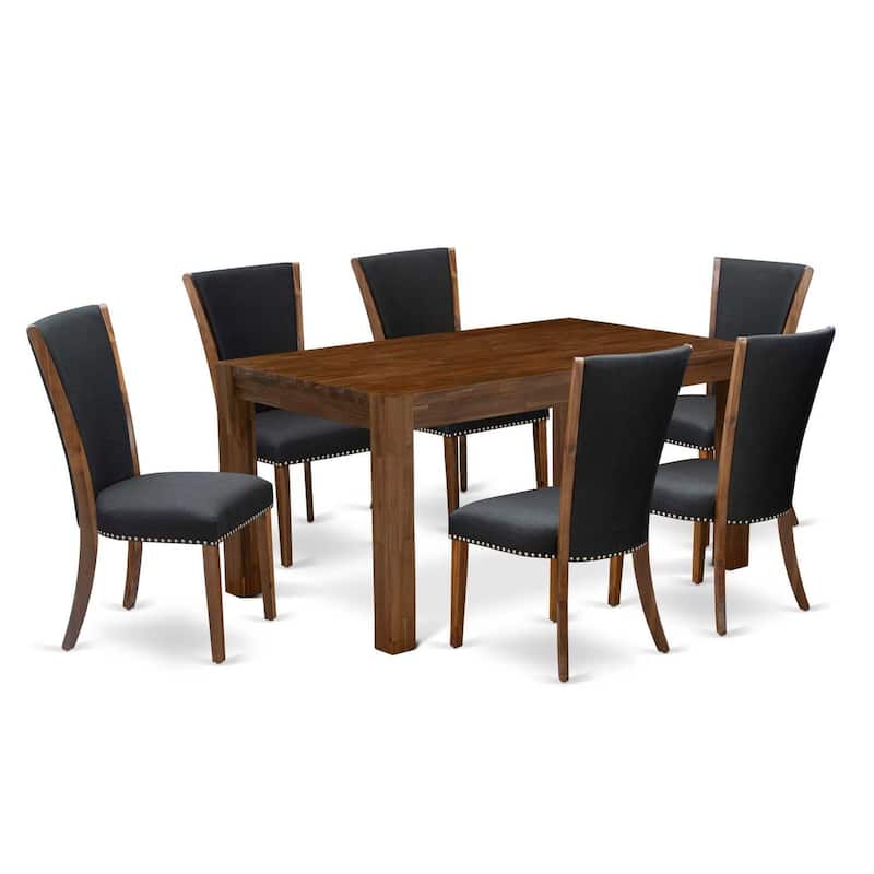 HomeStock 7-Piece Natural Oak Finish Solid Wood Top Dining Table with 6 Parson-Chairs