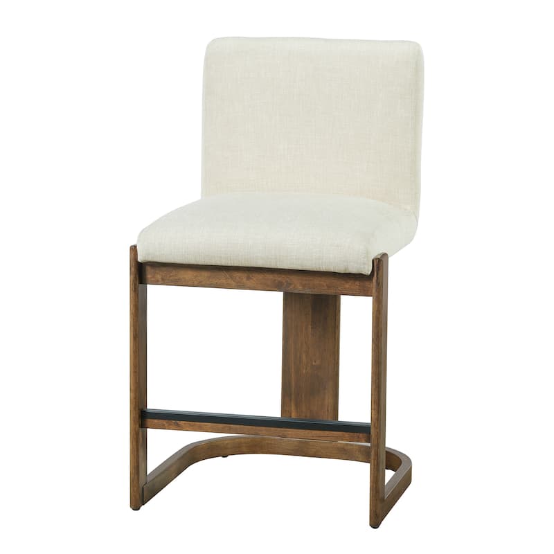 Christopher Knight Home - Modern Linen Upholstered Counter Height Bar Stools with Solid Wood Legs & Square Backrest, Set of 2