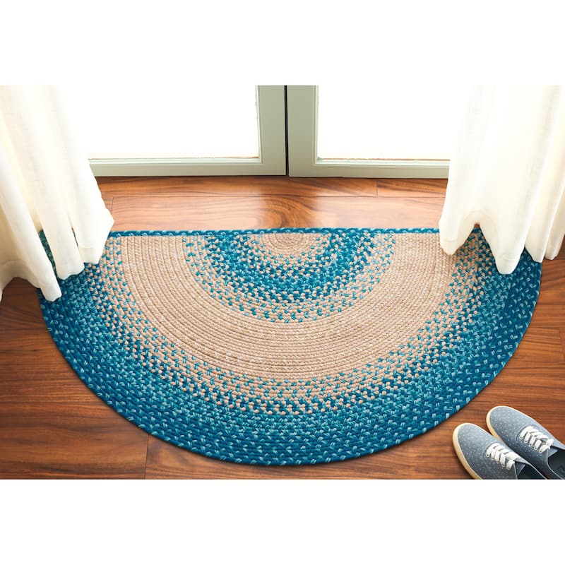 SAFAVIEH Handmade Braided Kita Country Rug - 2' x 4' Half-Moon - Blue/Beige