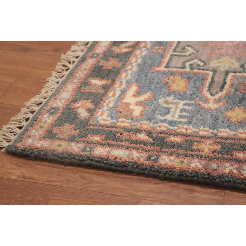 Hand Knotted Oriental 100% Wool Carpet Traditional Geometric Navy Blue & Blues Kazak Area Rug - 10' 1'' X 2' 6''