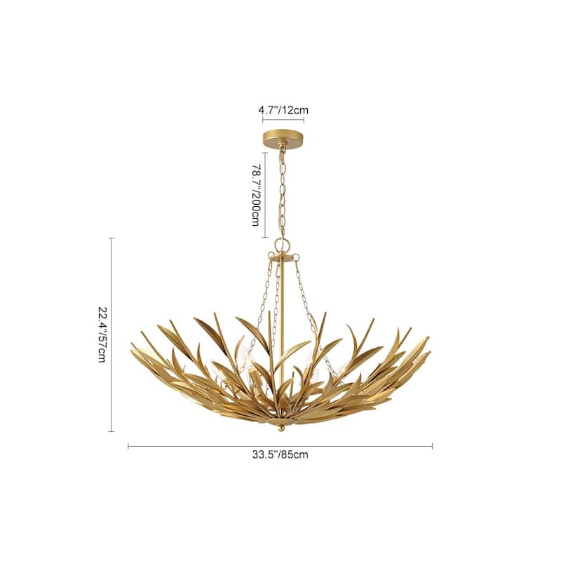 French Luxury Large Iron Gold Floral Round Cage Chandelier - 33.5 in