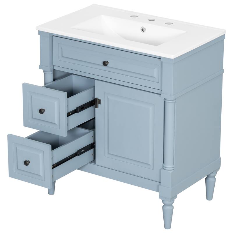 Roomfitters 30" Bathroom Vanity with Sink, Solid Wood Frame, Flip Drawer, 2 Drawers & Door Rack