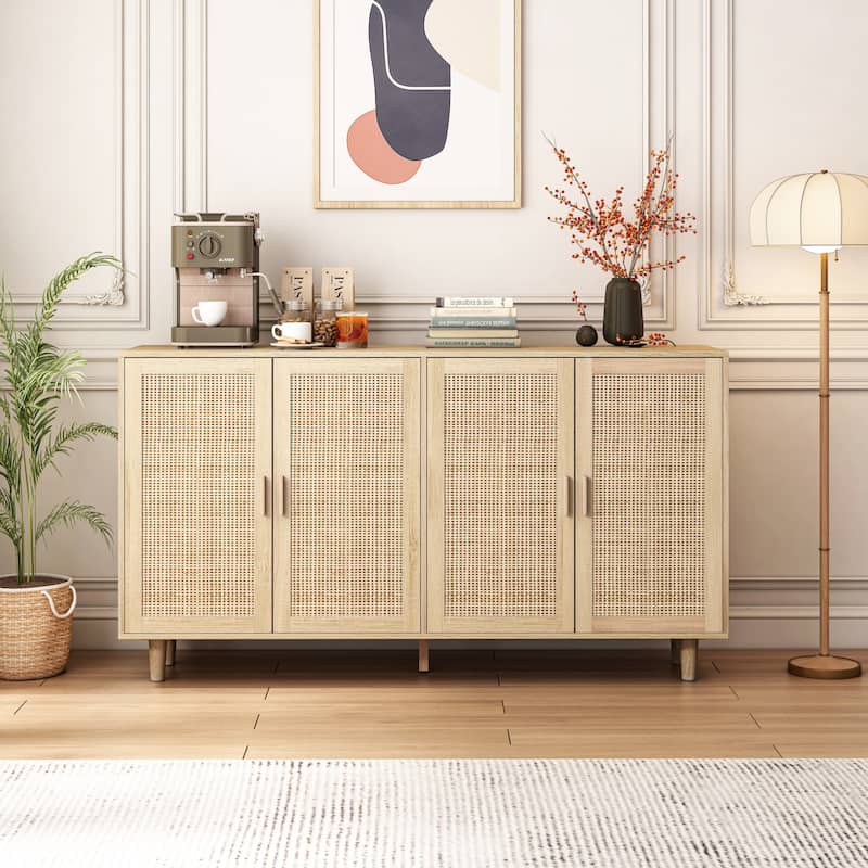 Rattan Sideboard Storage Cabinet Console Table, Natural