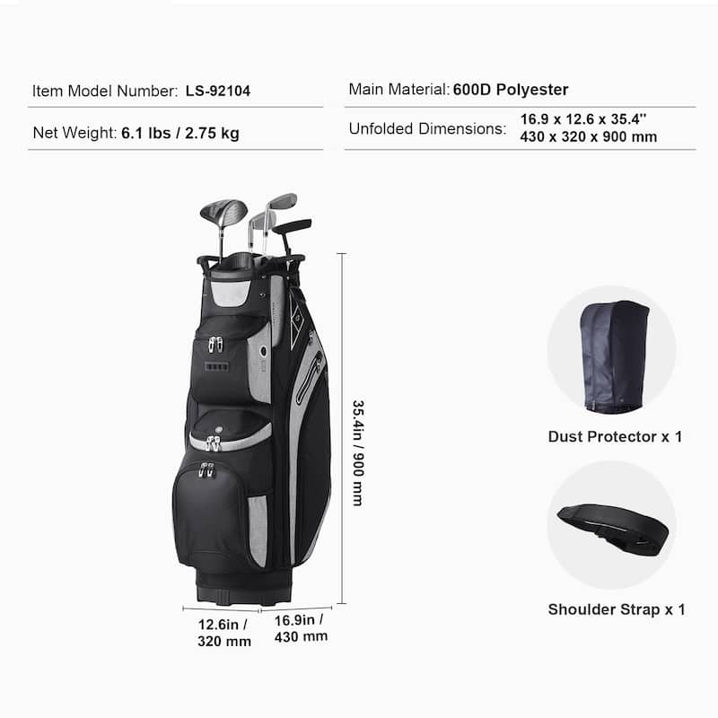 Golf Cart Bag with 14 Way Organizer Divider Top, Durable Golf Bags with Handles & Dust Cover & Detachable Straps for Men & Women