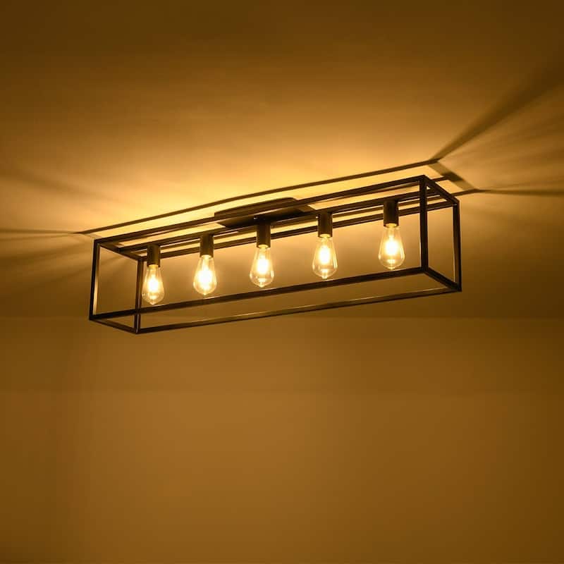 Minimalist 5-Light Rectangular Iron Cage Ceiling Light