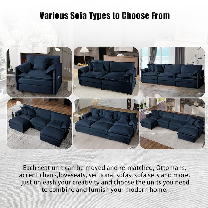 75.59" Chenille Upholstered 2-Seater Sleeper Modular Sectional Sofa with Double-Layer Cushions, DIY Combination