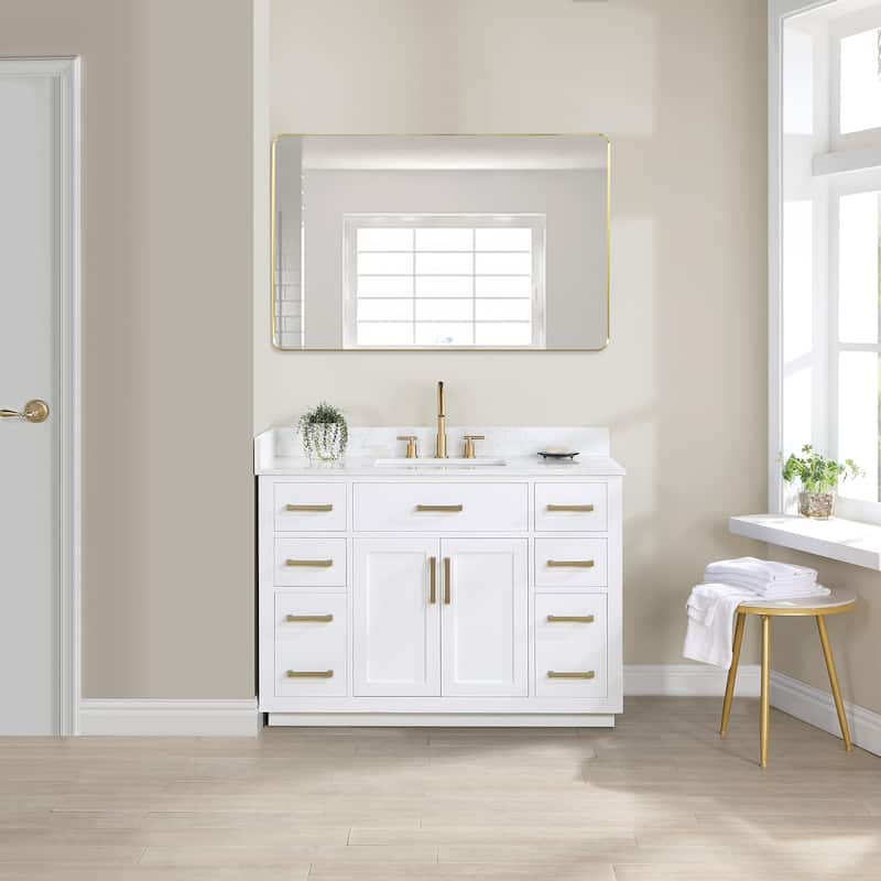 Altair Gavino Bath Vanity with Grain White Composite Stone Top and Mirror