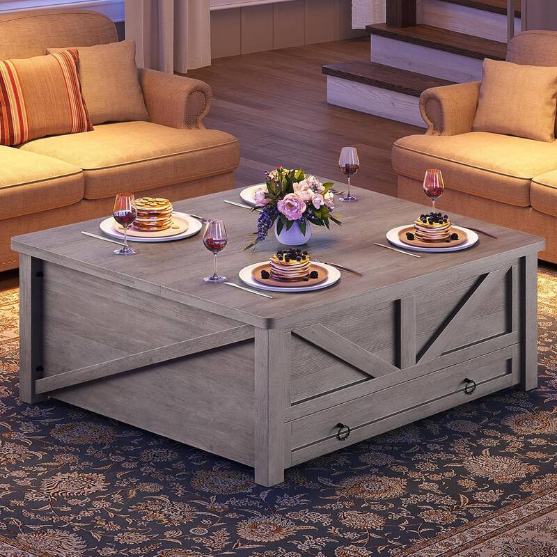 Lift Top Storage Square Coffee Table Drawers Adjustables Shelves