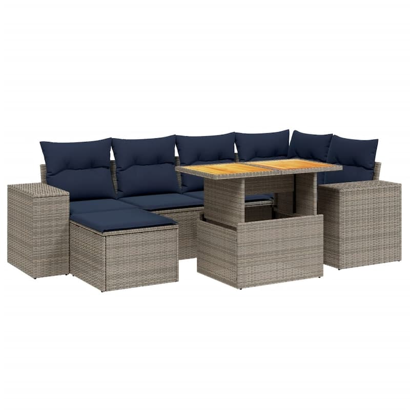 vidaXL Patio Sofa Set with Cushions Outdoor Furniture 7 Piece Poly Rattan - 21.7 x 24.4 x 27.2
