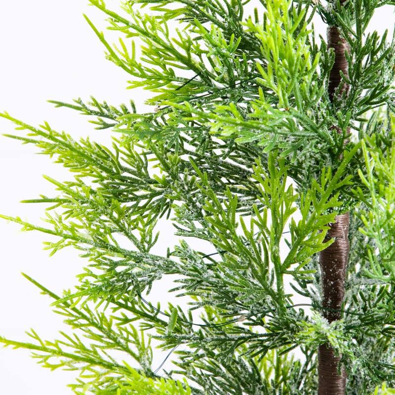 32in. Pre-Lit Lightly Snowed Cypress Artificial Christmas Tree with 30 Warm White LED Lights in Basket - Petite X-Mas Accent