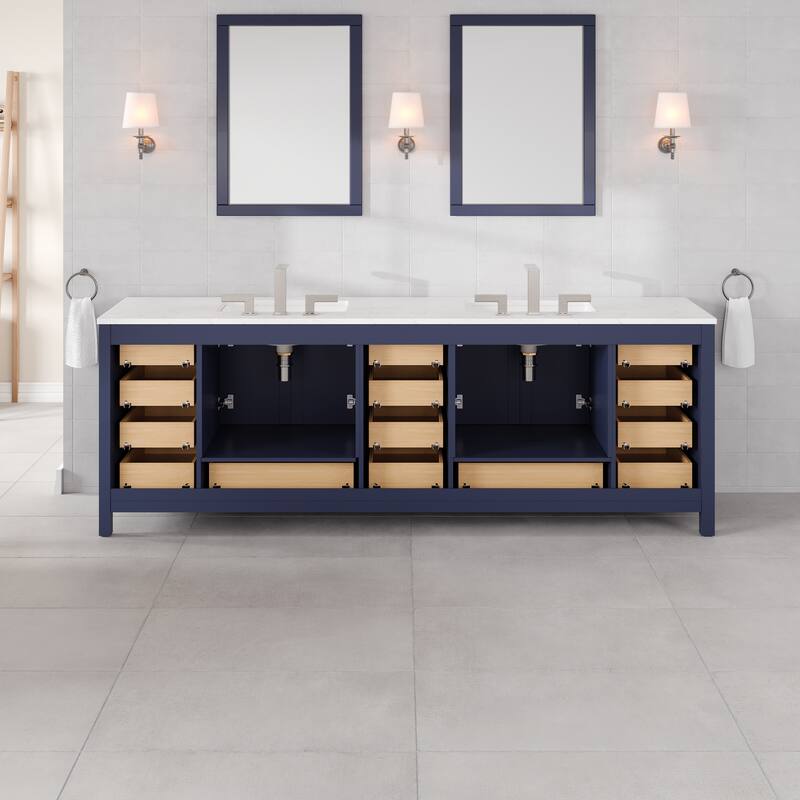 Aberdeen 96 in. Double Sink Bath Vanity with Carrara Quartz Top and Undermount Porcelain Sinks - 96"