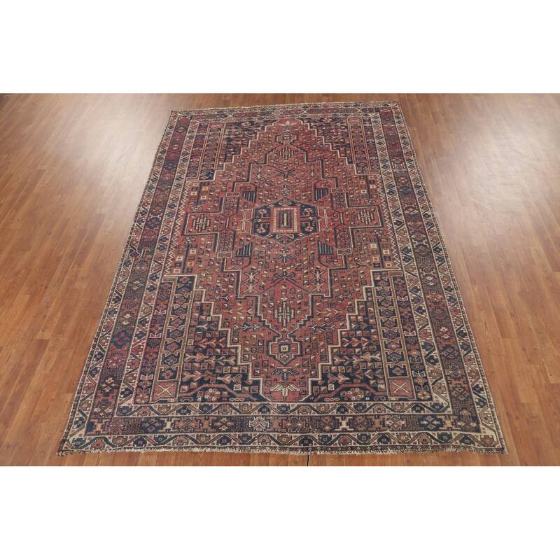 Geometric Sirjan Persian Vintage Area Rug Handmade Wool Carpet - 6'7"x 9'7"