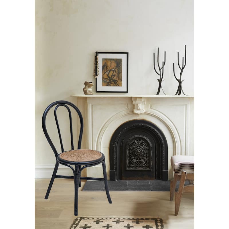 Modern Simple Rattan Woven 2 Piece Kitchen Dining Chair with High Back for Dining Room Living Room Kitchen Bedroom - Black