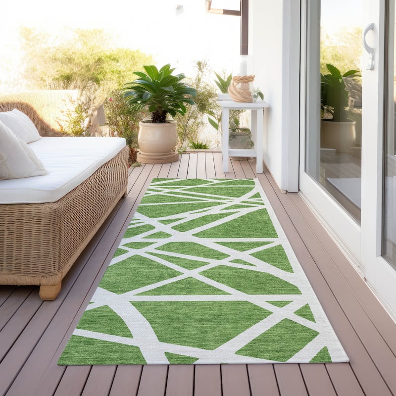Machine Washable Indoor/ Outdoor Abstract Contemporary Chantille Rug