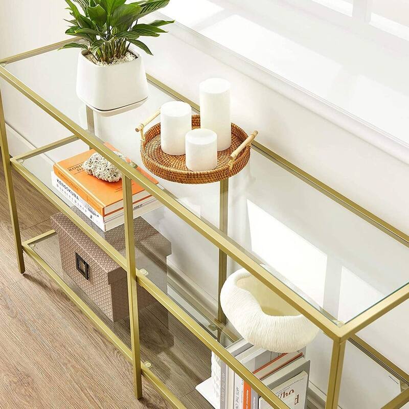 51” Console Table with Tempered Glass and Steel Frame Design Stylish and Functional Home Furniture - 11.8"D x 51.2"W x 28.7"H