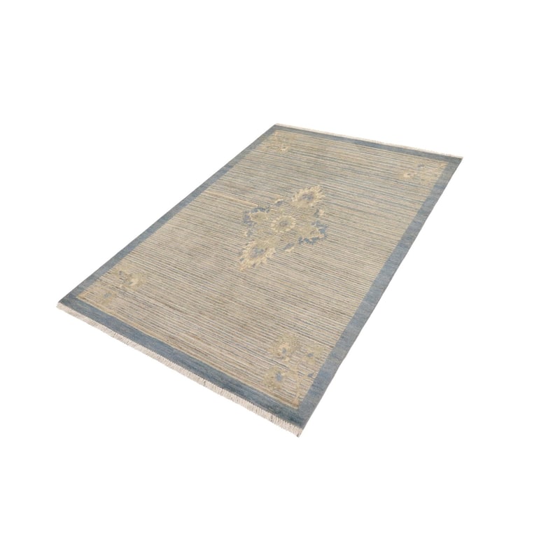 Tribal Heriz Ziegler Olive Blue Beige Hand-Knotted Rug - 3'3'' x 4'10''