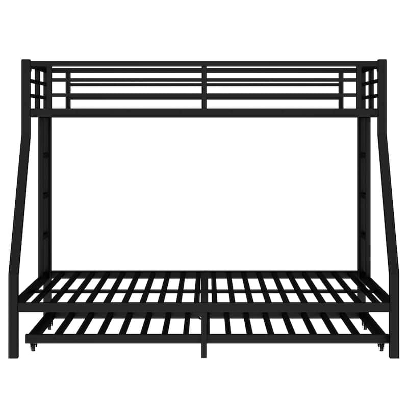 Twin XL Over Queen Metal Bunk Bed with Twin Size Trundle, Black