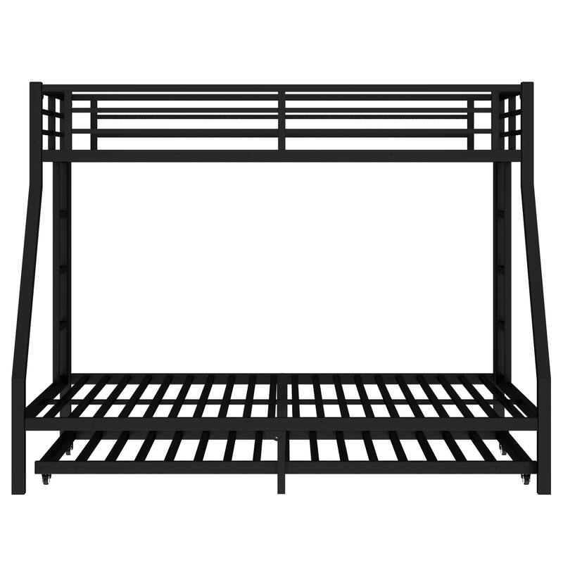 Twin XL Over Queen Metal Bunk Bed with Twin Trundle, Black