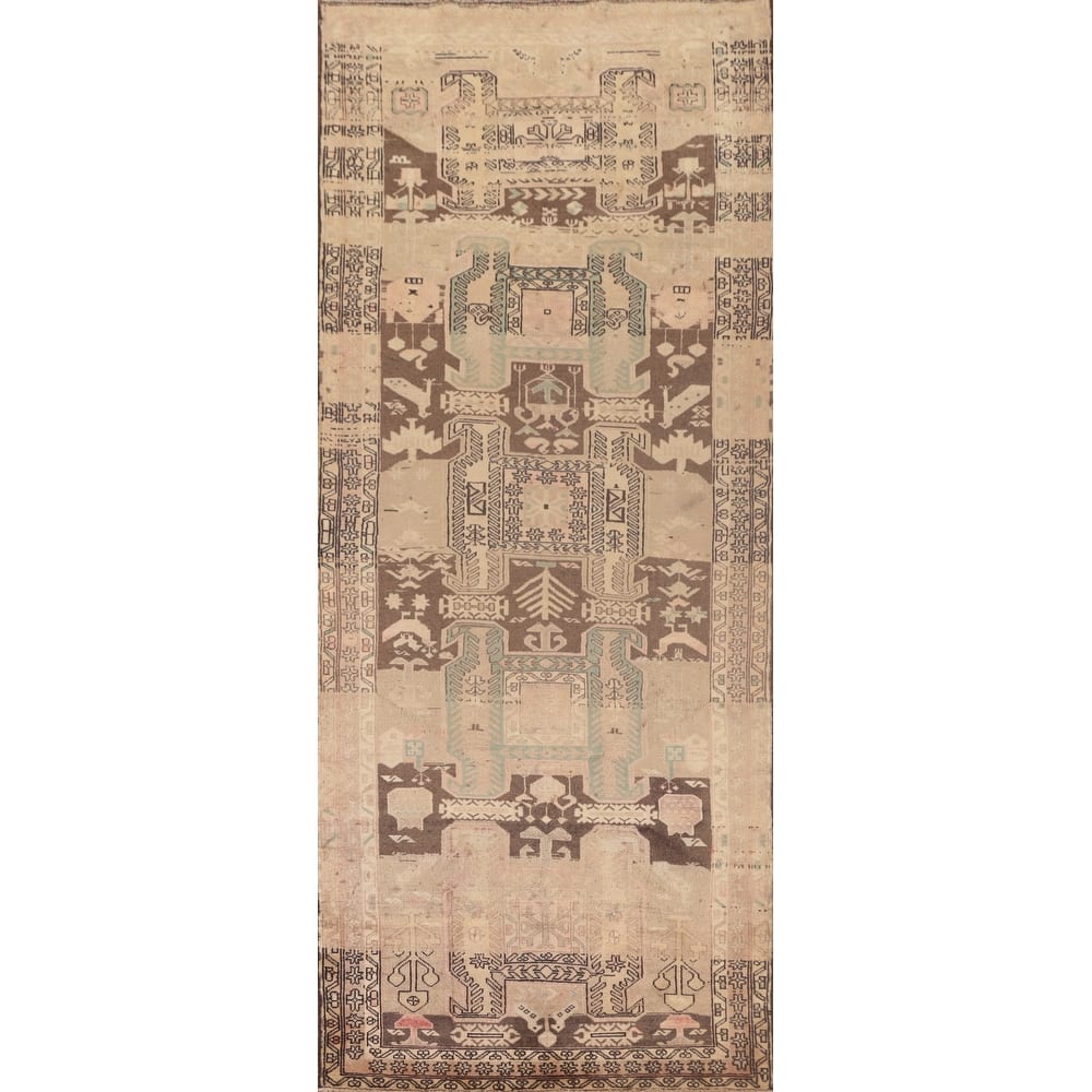 Meshkin Persian Vintage Runner Rug Handmade Wool Carpet - 3'6"x 10'3"