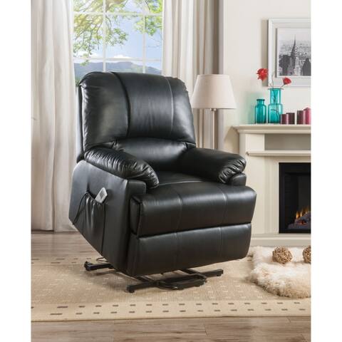Contemporary Polyurethane Upholstered Metal Recliner with Power Lift, Black