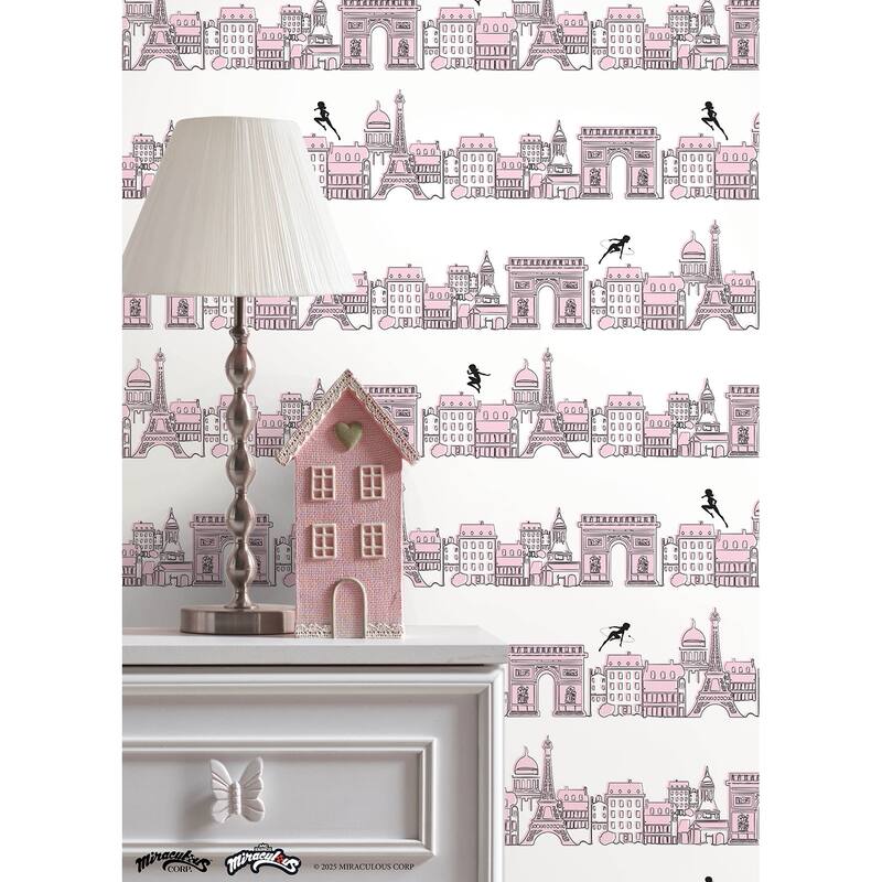 RoomMates Miraculous Ladybug Charming Paris Pink Peel and Stick Wallpaper