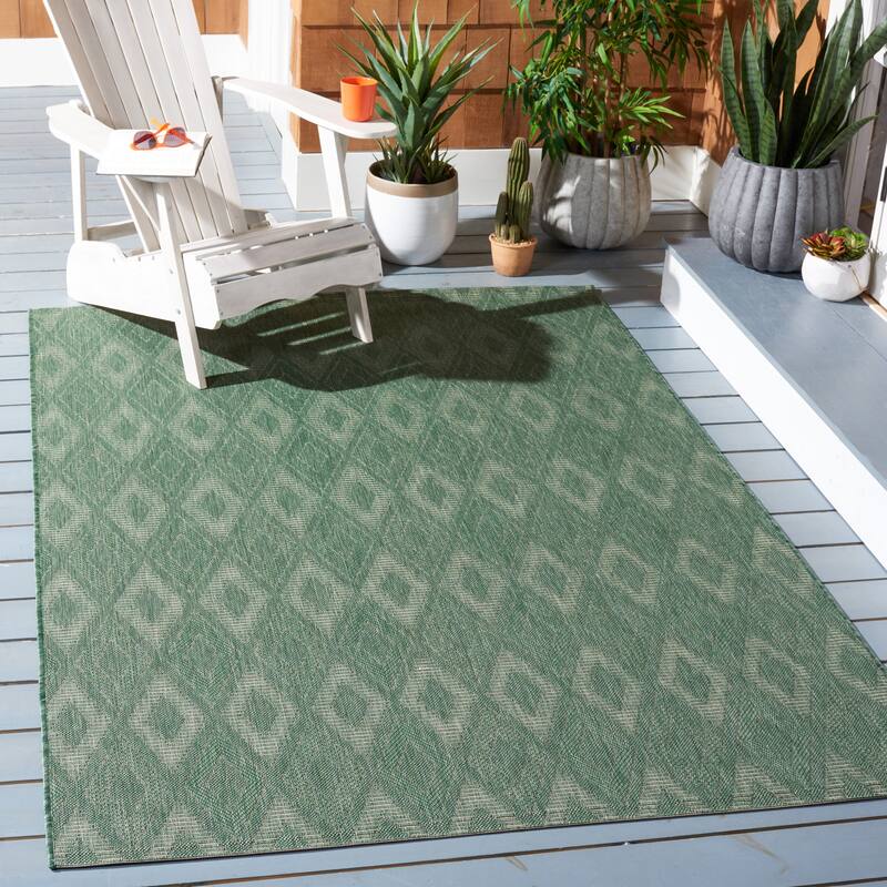 SAFAVIEH Courtyard Briony Indoor/ Outdoor Waterproof Backyard Patio Rug - 2'7" x 5' - Dark Green/Beige