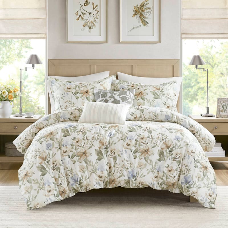 Harbor House Blue Herbal 5 Piece Cotton Sateen Print Duvet Set