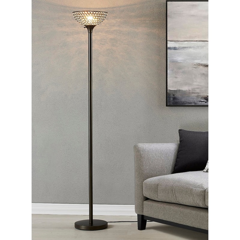 HOMEGLAM Lucie 71-inch Crystal Shade Torchiere Floor Lamp