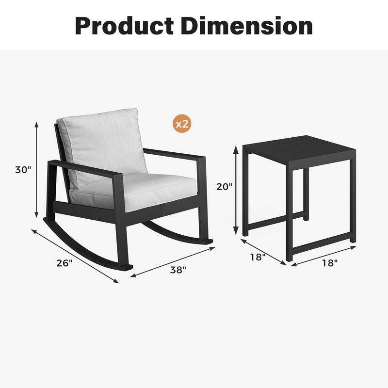 3-Piece Outdoor Rocking Chair Set with Side Table