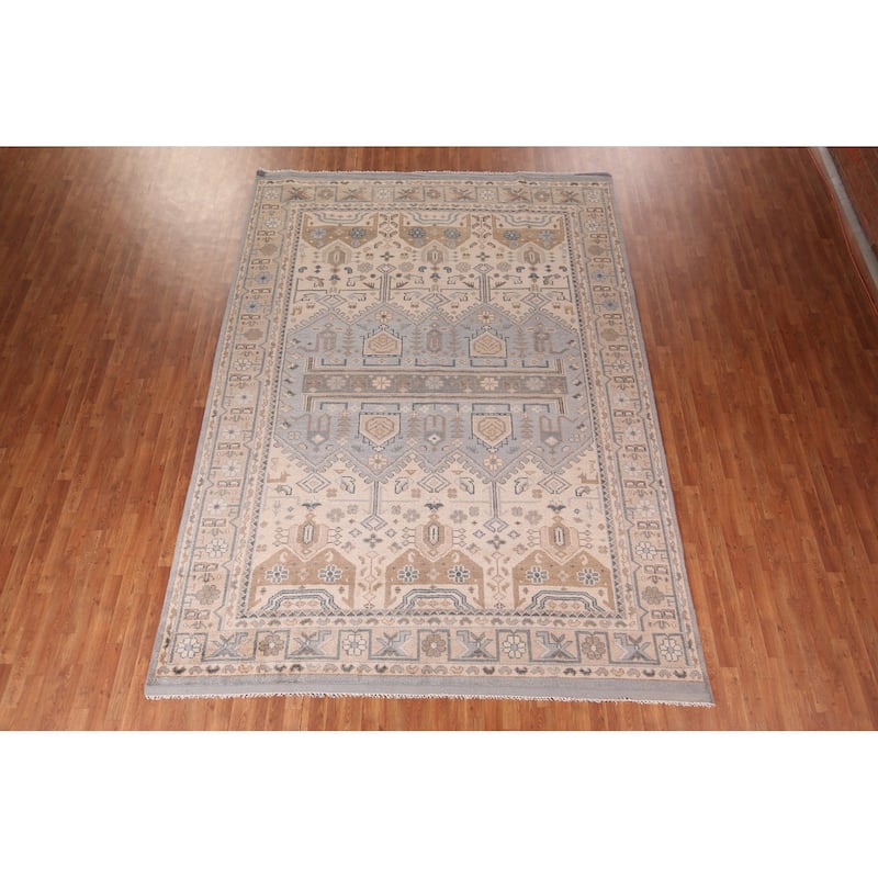Tribal Geometric Khotan Oriental Area Rug Handmade Wool Carpet - 8'11" x 12'2"