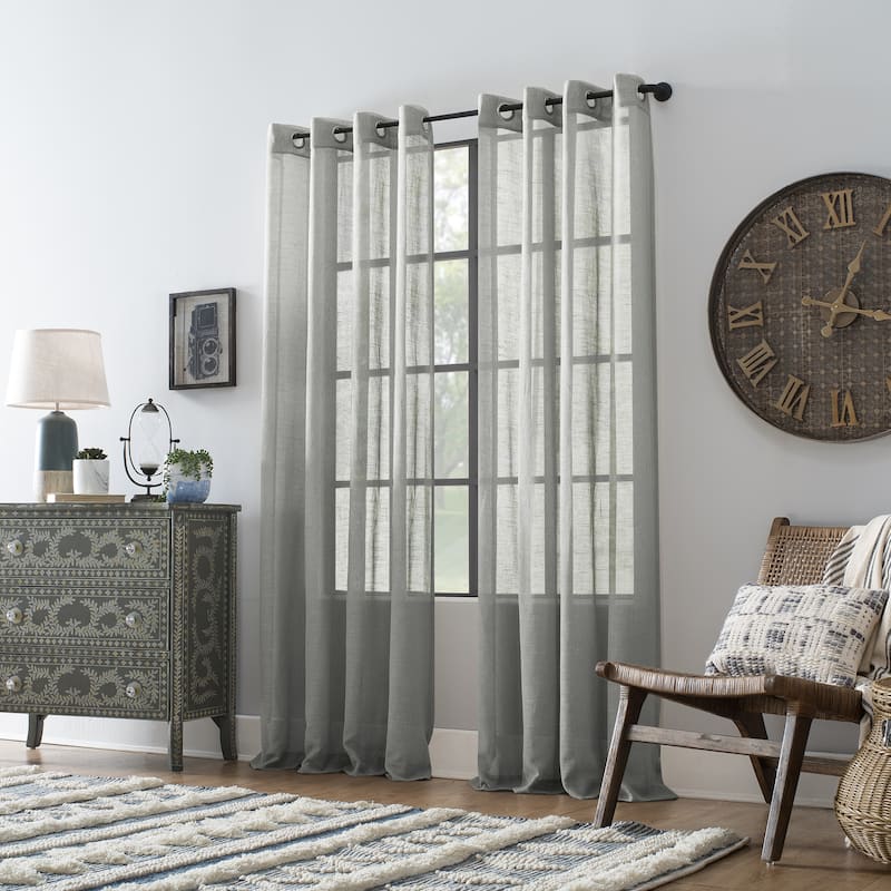 Archaeo Slub Textured Linen Blend Grommet Top Curtain, Single Panel