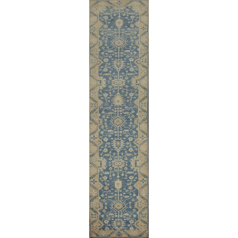 Hand Knotted Oriental 100% Wool Carpet Traditional All-Over Navy Blue & Blues Ziegler Runner Rug - 16' 2'' X 2' 11''