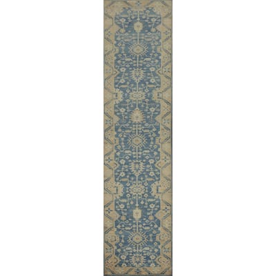 Hand Knotted Oriental 100% Wool Carpet Traditional All-Over Navy Blue & Blues Ziegler Runner Rug - 16' 2'' X 2' 11''