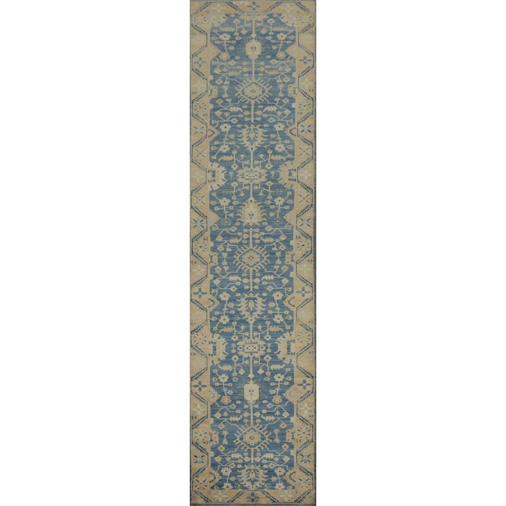 Hand Knotted Oriental 100% Wool Carpet Traditional All-Over Navy Blue & Blues Ziegler Runner Rug - 16' 2'' X 2' 11''