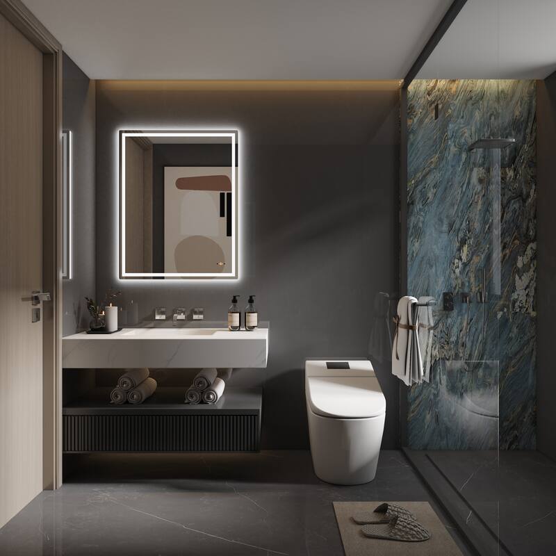CB HOME Gesture Control Smart LED Mirror Bathroom, Lighted Wall Mounted Mirror, Dimmable, Frameless,Three Color,Front&BackLit