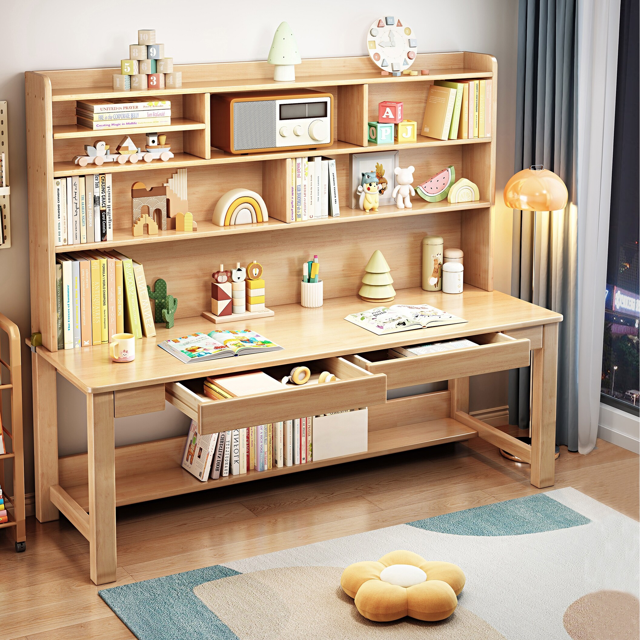 Kids Desk without Chair Child s Study Table with Drawers and Storage Shelf Simple Home Writing Table Brown